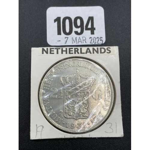 1094 - Dutch Two and half guilders 1931