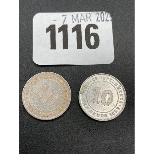 1116 - Straits Settlement 2 x 10c 1893 + 1901