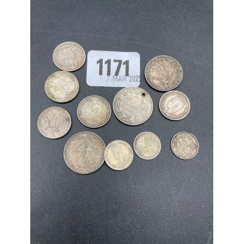 1171 - Foreign silver coins, 31g