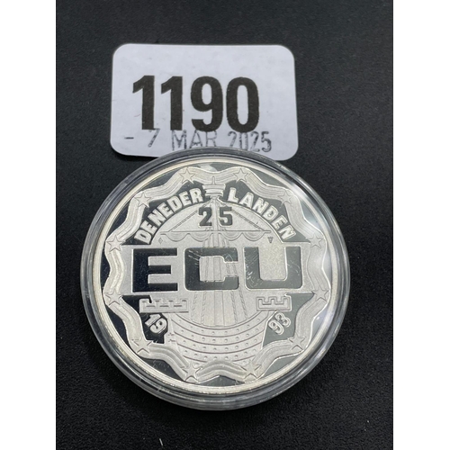 1190 - Silver 25 Ecu coin, 25g 1993