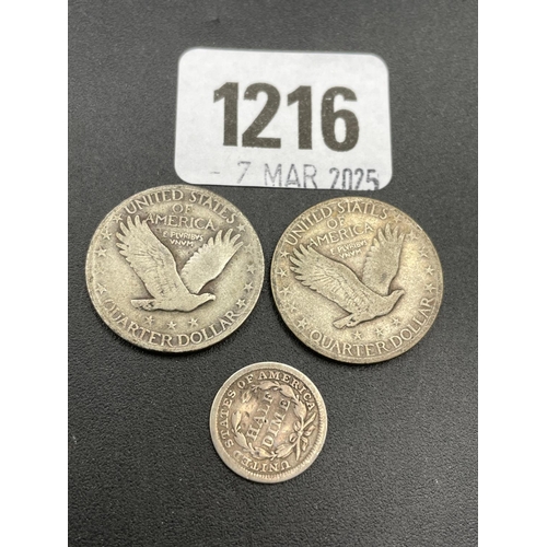 1216 - USA 25c 1928 + 1930 (2) + half dime 1853