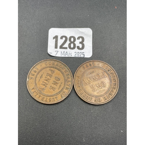 1283 - George V Australian pennies 1935 + 1932