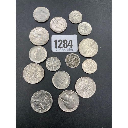 1284 - American coins quarters + Dimes x 15 coins