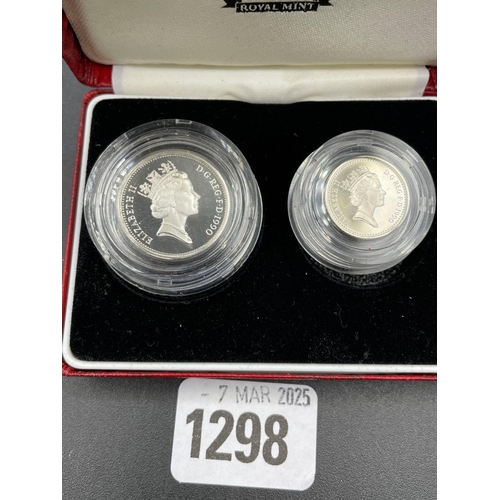 1298 - Proof silver 1990 5p 2 coin sets