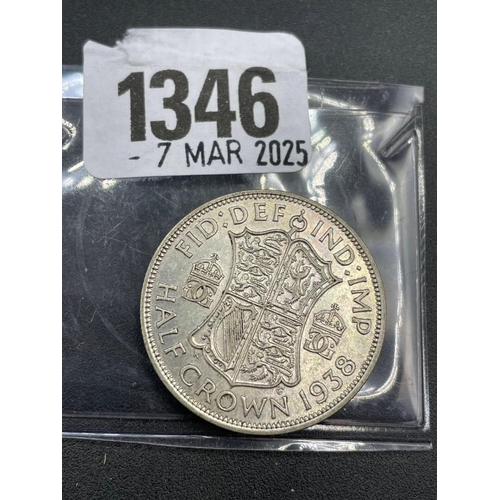 1346 - Silver half crown 1938, high grade