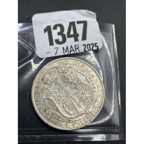 1347 - Silver half crown 1916, high grade