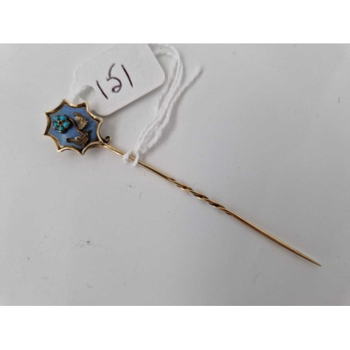 151 - A antique gold and enamel forget me not stick pin 2.9 gms