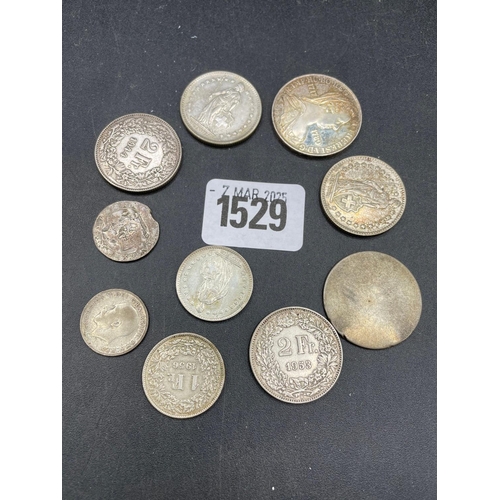 1529 - Swiss silver coins etc, 65g