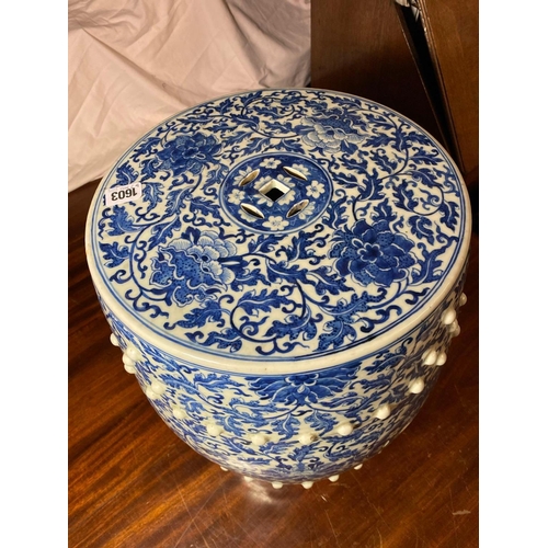 1603 - Chinese Blue and White Garden Seat 18 inch