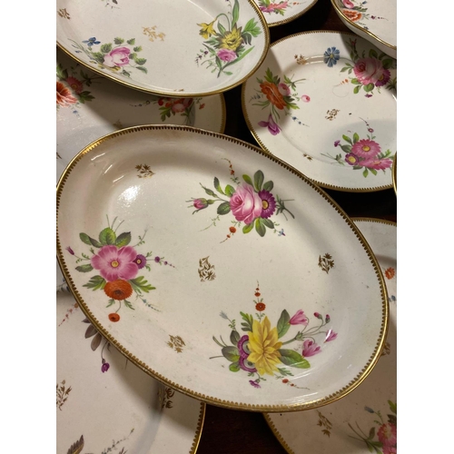 1636 - A NANTGAROW PORCELAIN DESSERT SERVICE WITH PAINTED FLOWERS AND GILT BOARDERS OF A SAUCE TUREEN COVER... 