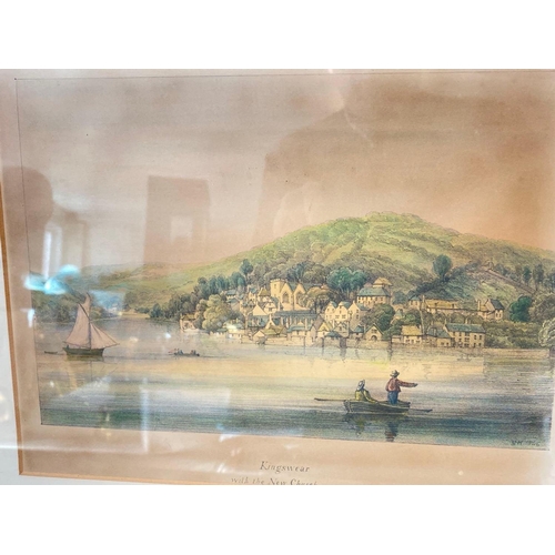 1645 - A 19th century coloured print of Kingswear with the new church