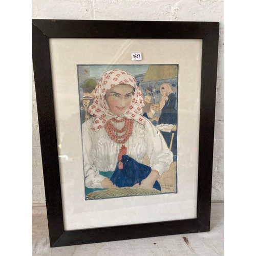 1647 - A oak framed coloured print after C MOSER 1925