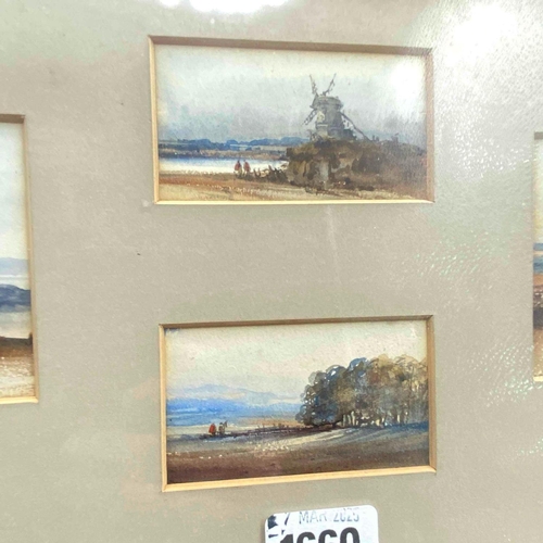 1660 - A attributed to JOHN VARLEY four small landscape views 3 X 4 inches average in one frame