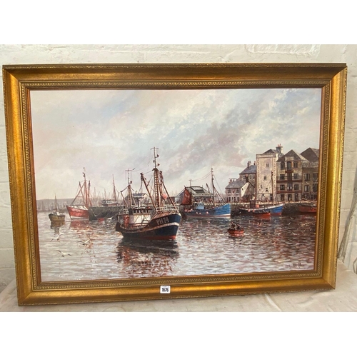 1676 - A GORDAN ALLEN fishing boats Sutton harbour 24 X 36 inches signed ex BARBICAN gallery Plymouth