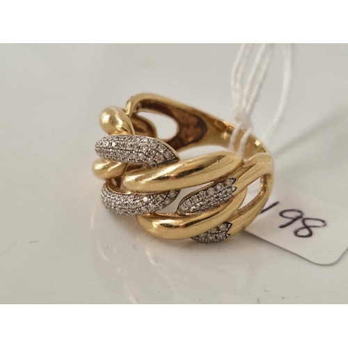 198 - A KNOT STYLE RING WITH DIAMONDS 18CT GOLD SIZE U 8.7 GMS