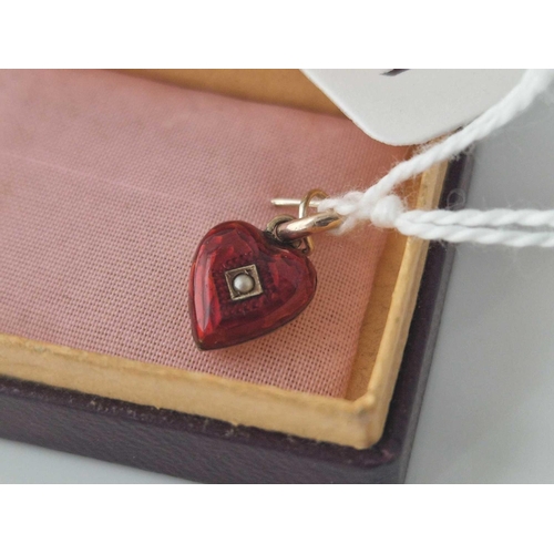 251 - A Victorian gold red enamel pearl set heart pendant boxed