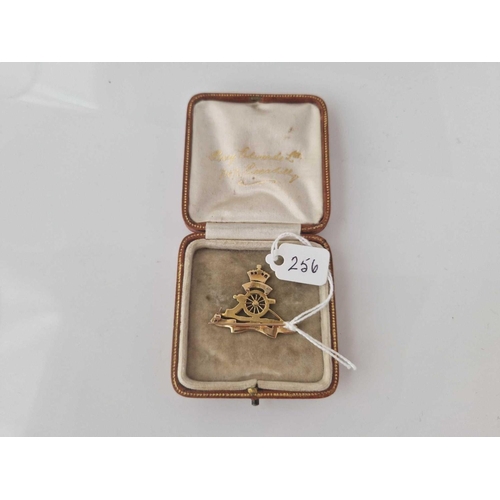 256 - A EDWARDIAN 15CT GOLD AND PLATINUM DIAMOND AND ENAMEL MILITARY SWEET HEART BROOCH BOXED 4.7 GMS