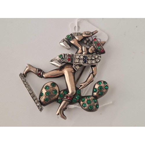 259 - A 1940s silver and paste Mexican bandito novelty brooch