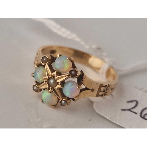 260 - A Edwardian opal and pearl cluster ring 9ct size L 2.4 gms boxed