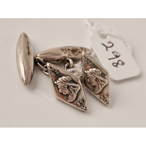 298 - A pair of silver cufflinks with Victoria head design