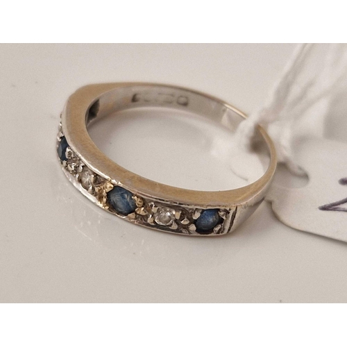 299 - A white gold sapphire and diamond half hoop ring 18ct gold size L 3 gms