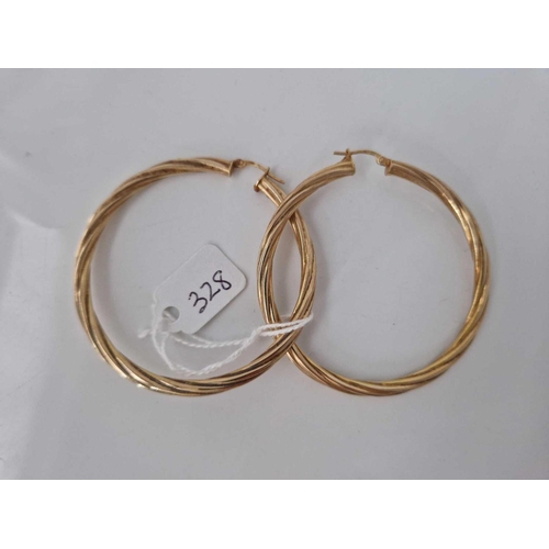 328 - A very large pair of fancy hooped earrings 5.8 cm long 9ct 4.7 gms