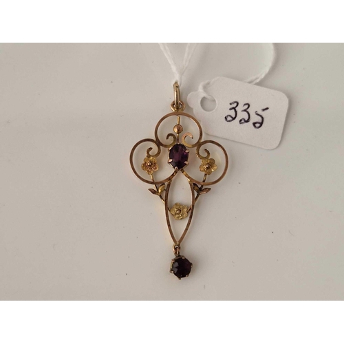 335 - A antique amethyst drop pendant 9ct 4.2 cm