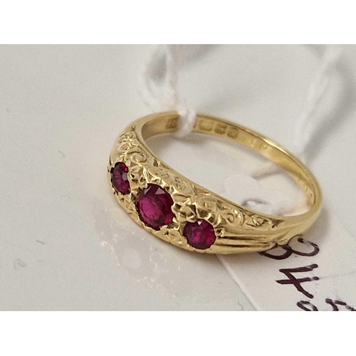 345 - A ANTIQUE RUBY HALF HOOP RING 18CT GOLD SIZE K 4.1 GMS