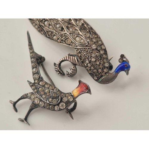 360 - Two Edwardian silver paste and enamel brooches of a peacock and a pheasant