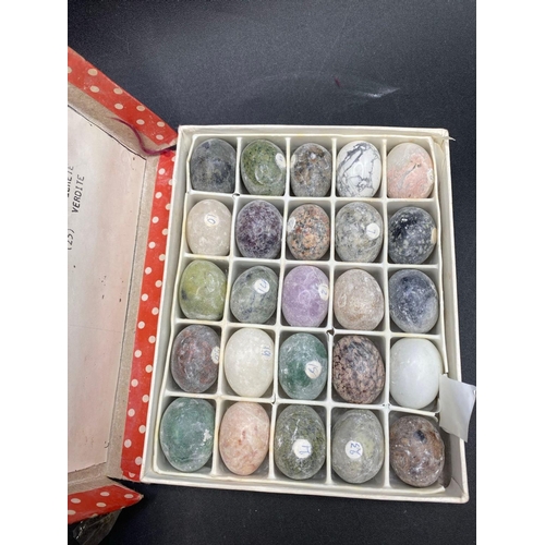 370 - A vintage collectors box containing gem stone egg shapes 25 in original box with numbered index