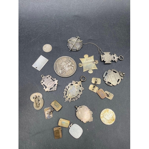 401 - A large selection of silver items including coins fobs and cufflinks 117 gms