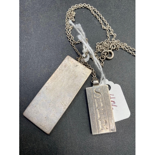 406 - Two silver ingot pendants one on chain