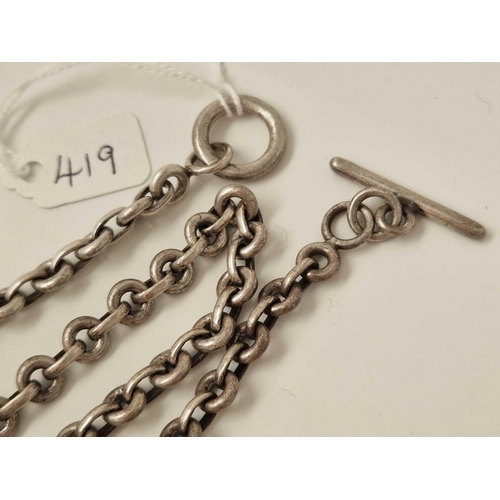 419 - A silver albert style neck chain 17 inch 43 gms