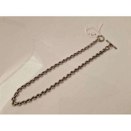 419 - A silver albert style neck chain 17 inch 43 gms