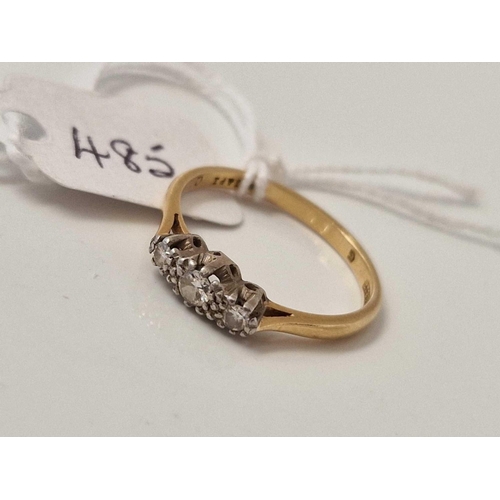 485 - A three stone diamond ring 18ct gold size N 2.4 gms