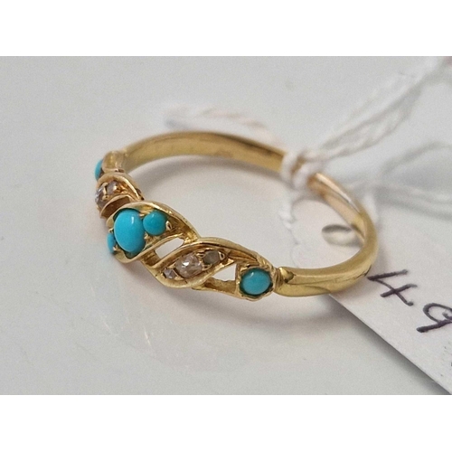 497 - A antique  turquoise and diamond ring 18ct gold size P 2.4 gms