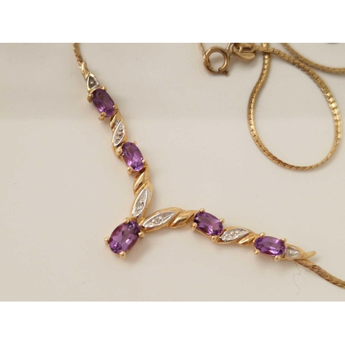 554 - A amethyst and diamond necklace 9ct 16 inch 4.1 gms