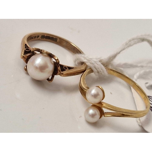 615 - Two pearl set rings 9ct sizes K and P 3.8 gms inc.