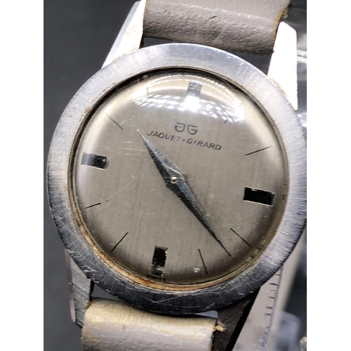 689 - A 1960s JAQUET GIRARD ladies wrist watch on leather strap No 23601