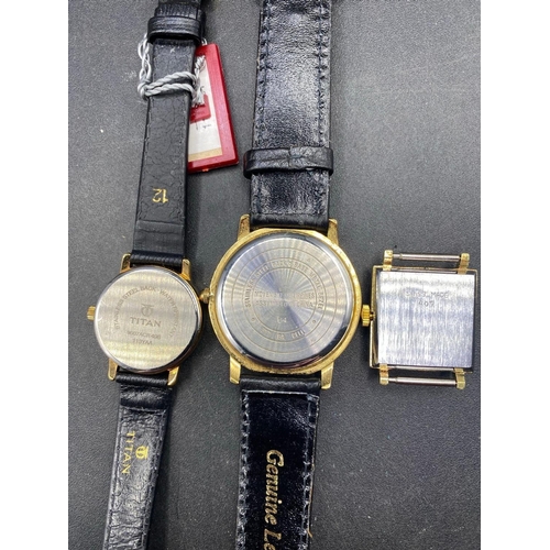 715 - Three wrist watches PRESTA TITAN carriage quartz