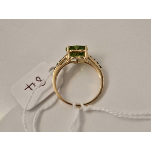 84 - A peridot and green garnet heart stone dress ring 10ct gold size O 2.5 gms