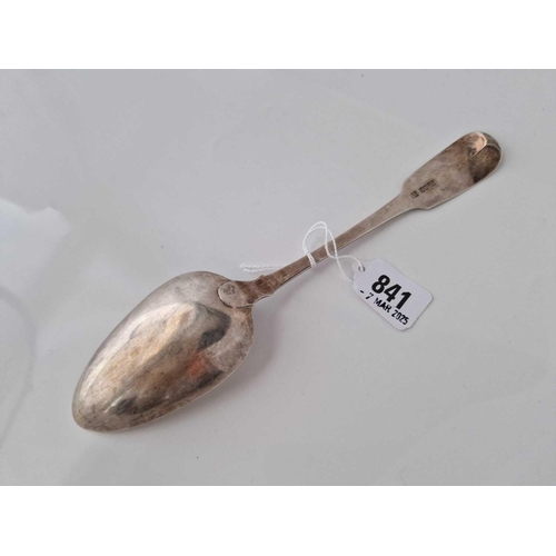 841 - A Georgian Irish table spoon, fiddle pattern, Dublin 1836 by JK RF, 74 g.