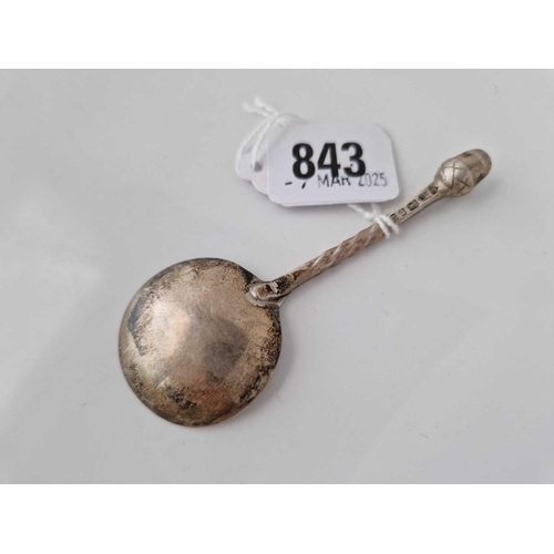 843 - A caddy spoon with circular bowl and acorn top, London 1968