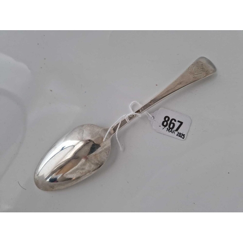 867 - A mid 18th Century table spoon with contemporary initials, possibly 1744, 77g