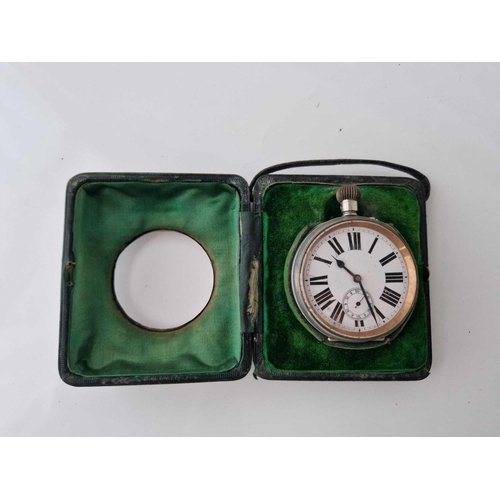 931 - A silver fronted watch holder with a metal clock, 4.5