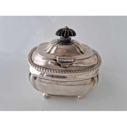 951 - Good Oval Tea Caddy Crested with Hinged Cover Ball Feet 4� wide London 1903 by JR 230g