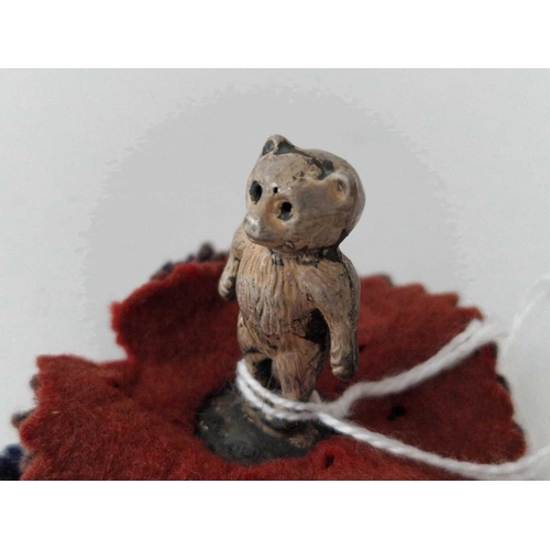 954 - Pin Cushion Surmounted with Two Faced Bear 1.25� high Birmingham 1907