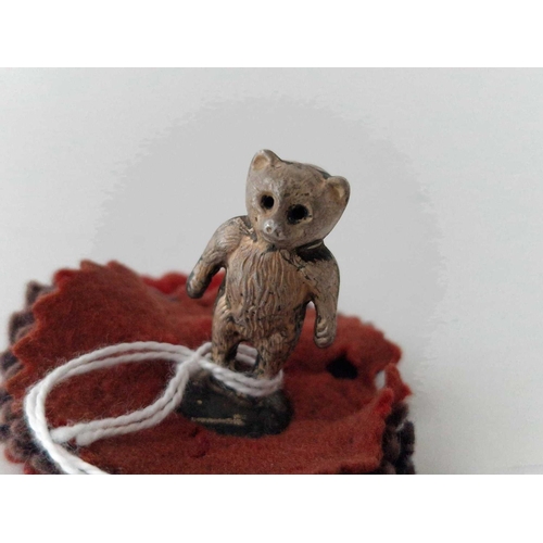 954 - Pin Cushion Surmounted with Two Faced Bear 1.25� high Birmingham 1907