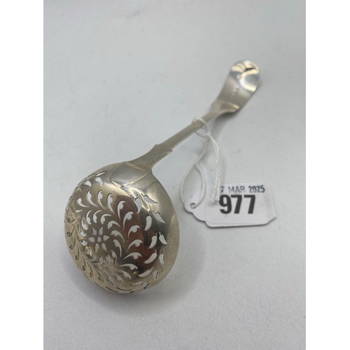 977 - A Victorian fiddle pattern sifter spoon with circular bowl, London 1892 by SS