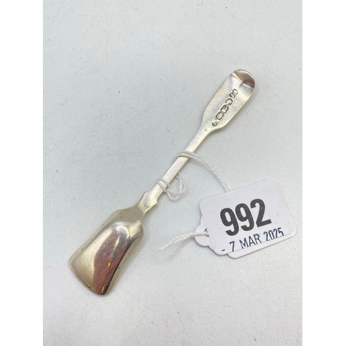 992 - An Irish crested Shovel shaped salt spoon, Dublin 1855 by JS